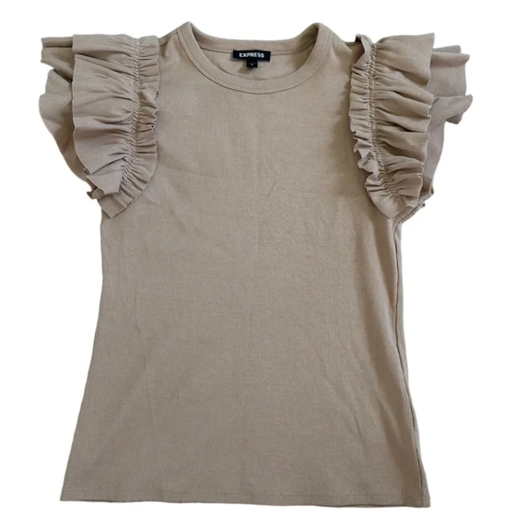 Express Tan Ruffle Sleeve Top - Picture 2 of 8